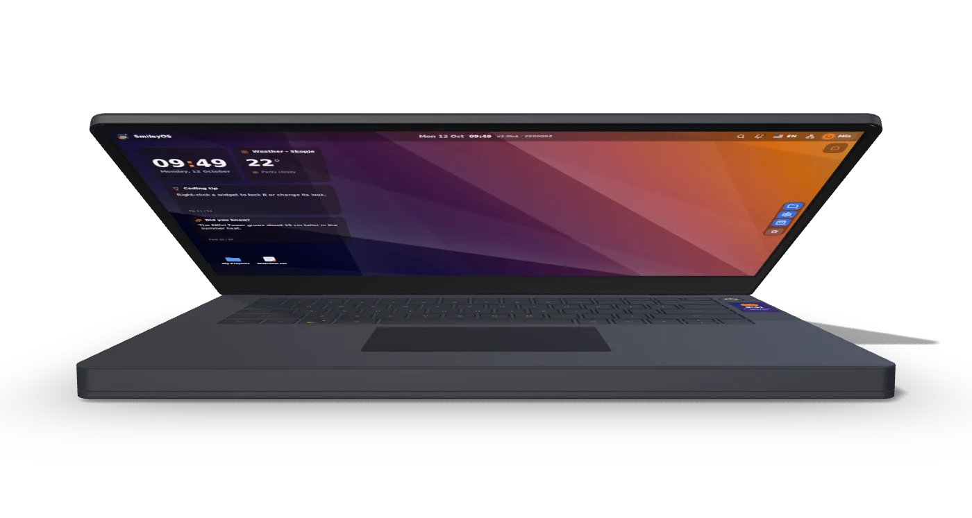 SBOOK Go laptop running SmileyOS